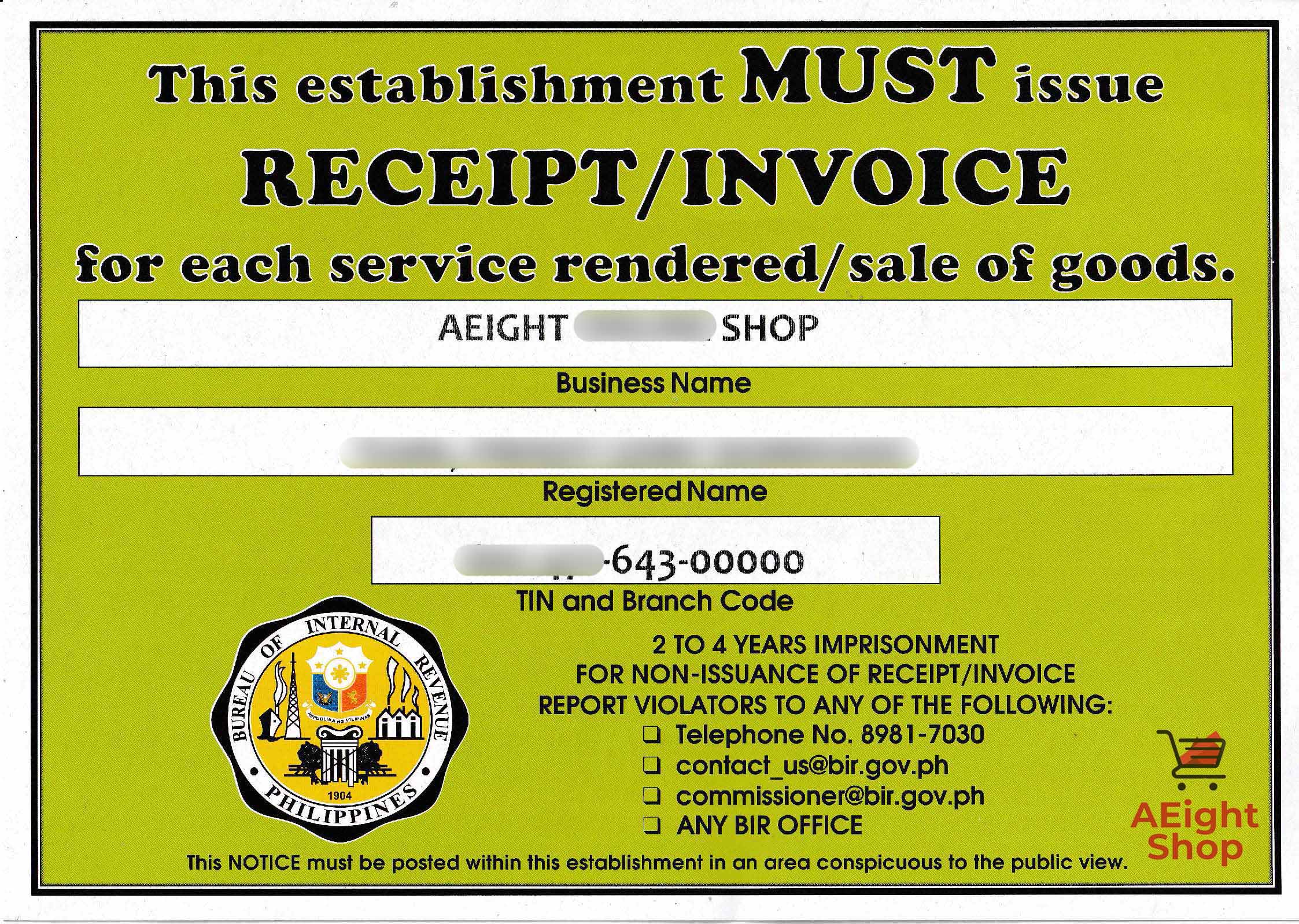 BIR Notice to Issue Receipt
