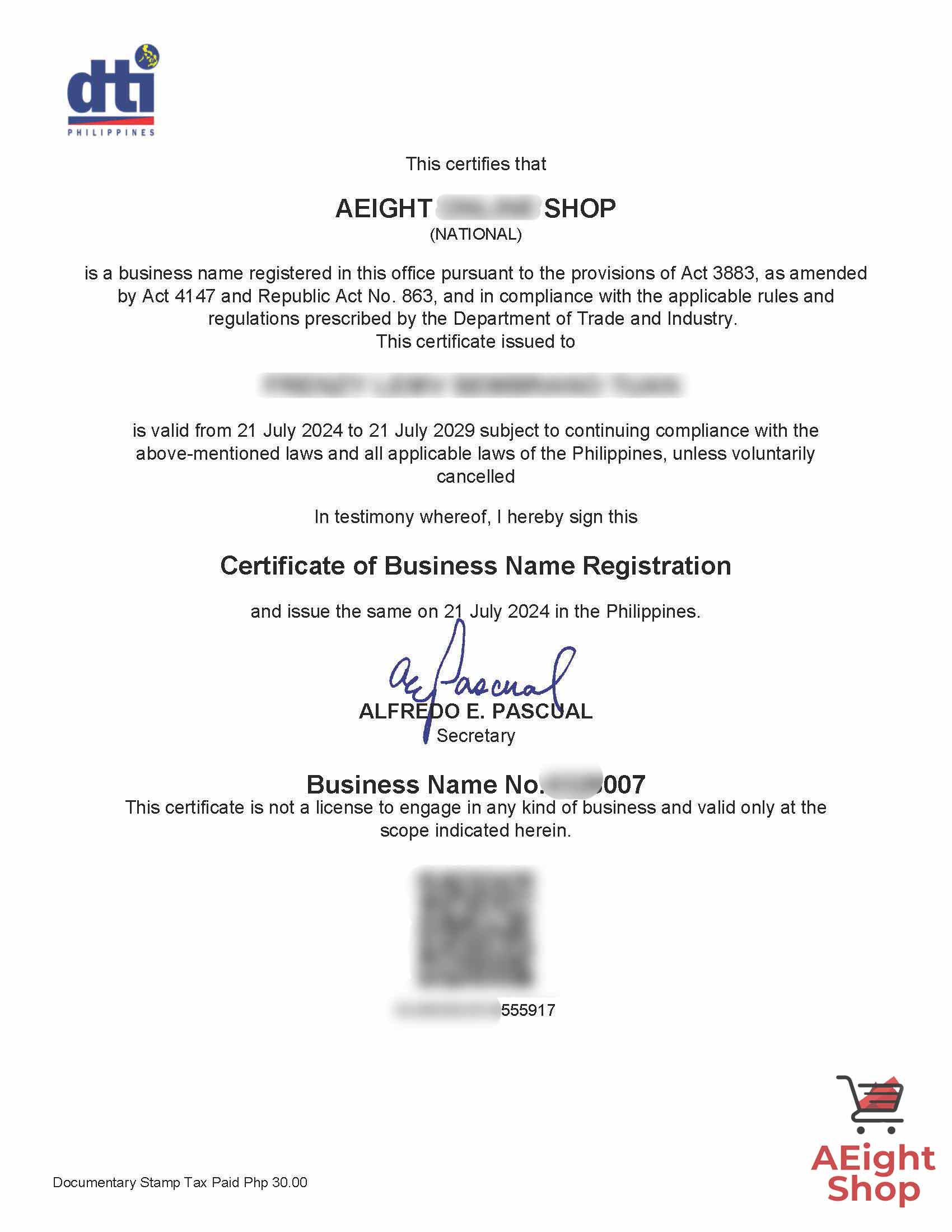DTI Certificate Preview